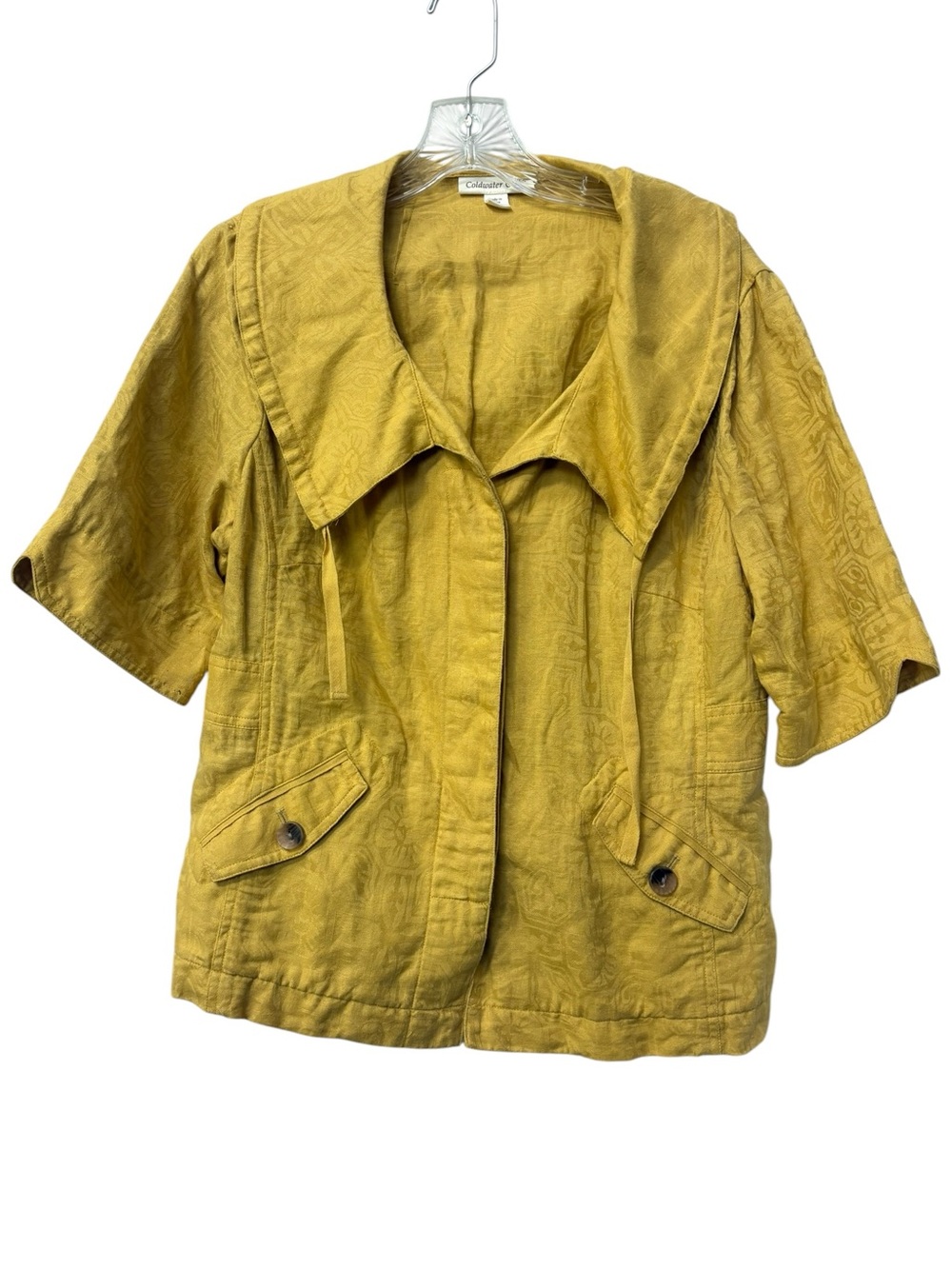 Coldwater Creek Mustard Linen Blend Short Sleeve oversized collar size 12